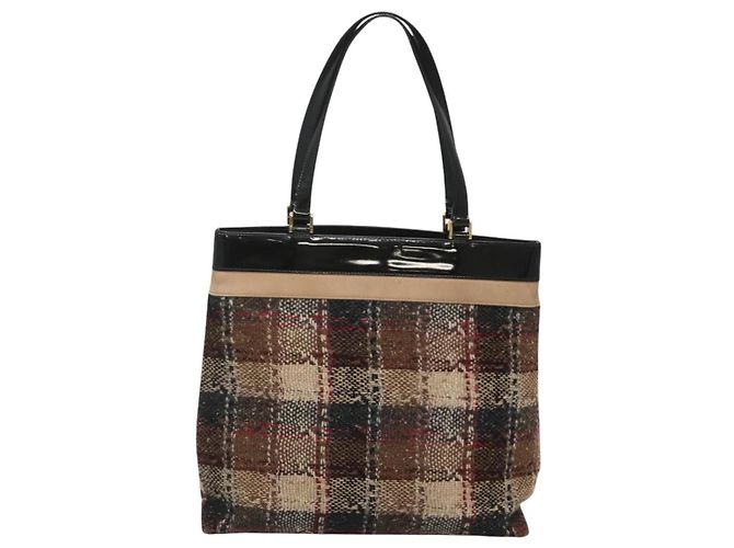Borsa Tote Burberry Nova Check in lana beige oro Auth 122167 D'oro - vista 2