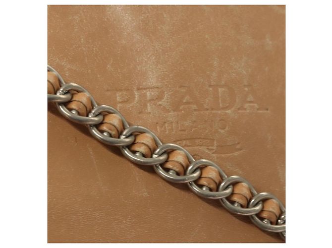 PRADA Bolsa de Ombro com Corrente de Couro Bege Dourado Auth 122203 - vista 10