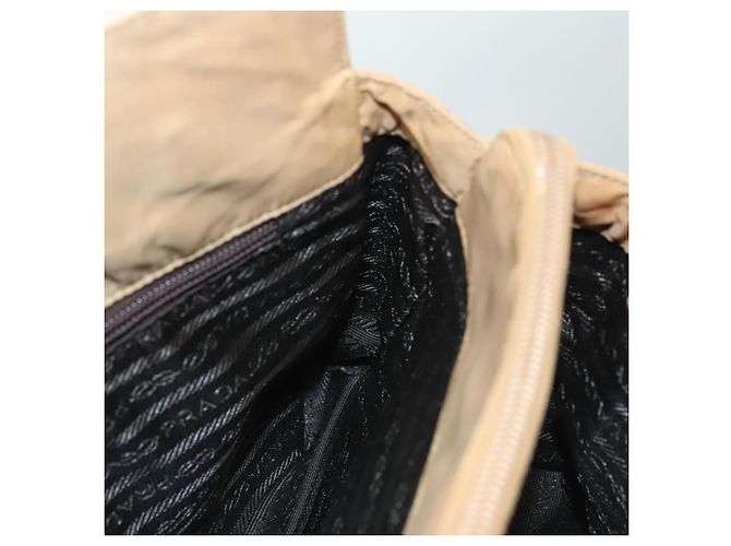 PRADA Bolsa de Ombro com Corrente de Couro Bege Dourado Auth 122203 - vista 18