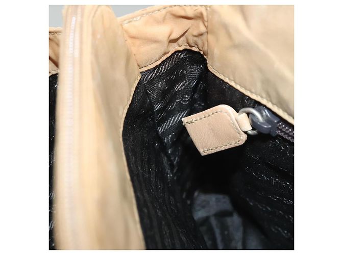 PRADA Bolsa de Ombro com Corrente de Couro Bege Dourado Auth 122203 - vista 19