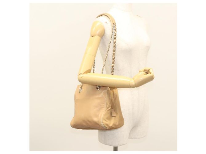 PRADA Bolsa de Ombro com Corrente de Couro Bege Dourado Auth 122203 - vista 26