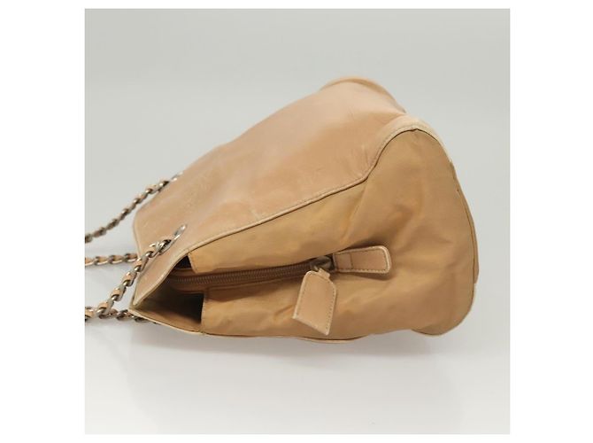 PRADA Bolsa de Ombro com Corrente de Couro Bege Dourado Auth 122203 - vista 4