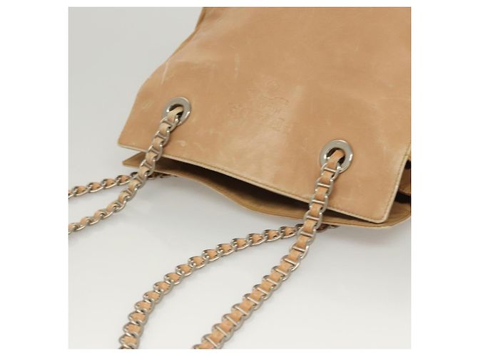 PRADA Bolsa de Ombro com Corrente de Couro Bege Dourado Auth 122203 - vista 6