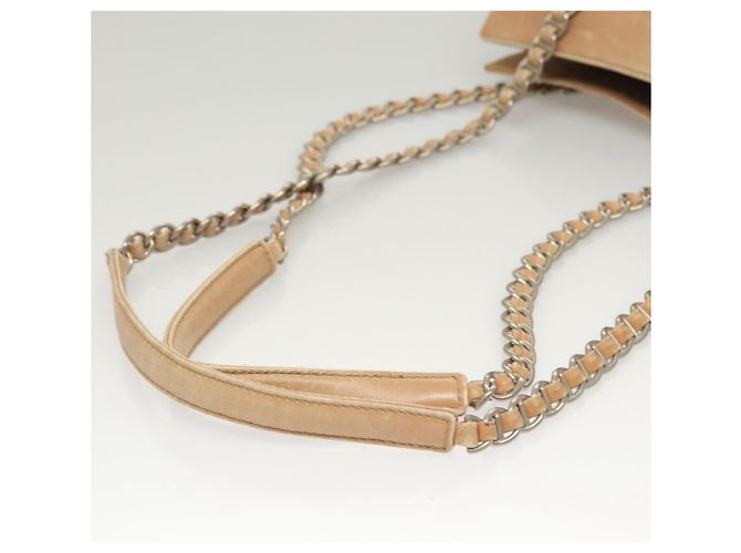 PRADA Bolsa de Ombro com Corrente de Couro Bege Dourado Auth 122203 - vista 7