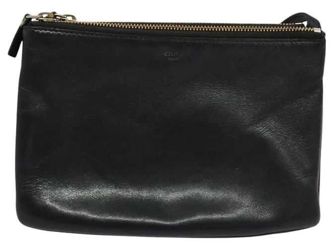Céline Borsa a spalla CELINE Trio in pelle nera e oro Auth 125093 Nero D'oro - vista 13