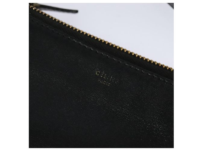 Céline Borsa a spalla CELINE Trio in pelle nera e oro Auth 125093 Nero D'oro - vista 17
