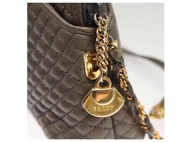 BALLY Borsa a Spalla in Pelle Trapuntata con Catena Grigia Oro Auth BA1833 Marrone D'oro - vista 10
