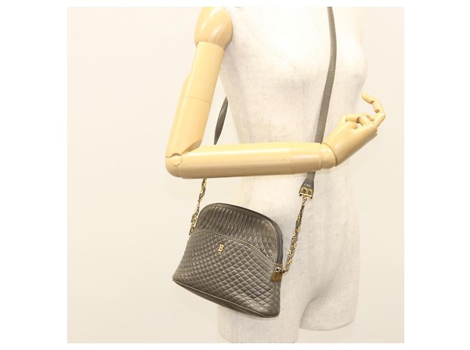 BALLY Borsa a Spalla in Pelle Trapuntata con Catena Grigia Oro Auth BA1833 Marrone D'oro - vista 21