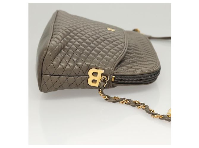 BALLY Borsa a Spalla in Pelle Trapuntata con Catena Grigia Oro Auth BA1833 Marrone D'oro - vista 3
