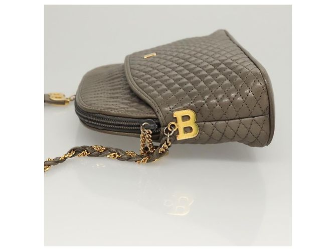 BALLY Borsa a Spalla in Pelle Trapuntata con Catena Grigia Oro Auth BA1833 Marrone D'oro - vista 4