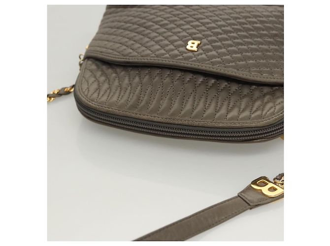 BALLY Borsa a Spalla in Pelle Trapuntata con Catena Grigia Oro Auth BA1833 Marrone D'oro - vista 6