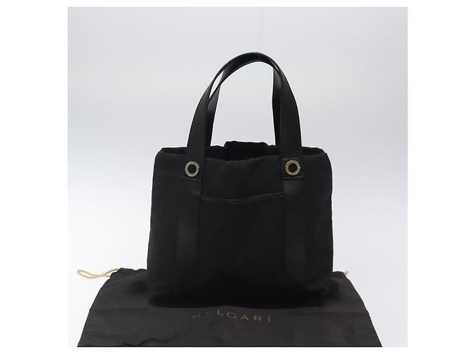 Bulgari Borsa a mano BVLGARI Logo Mania in tela nera Auth BA1827 Nero - vista 12