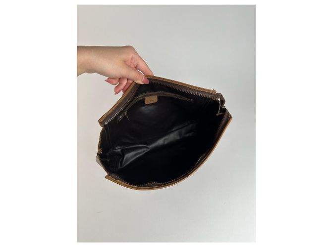 Céline Clutch in pelle vintage Celine Triomphe marrone - vista 9