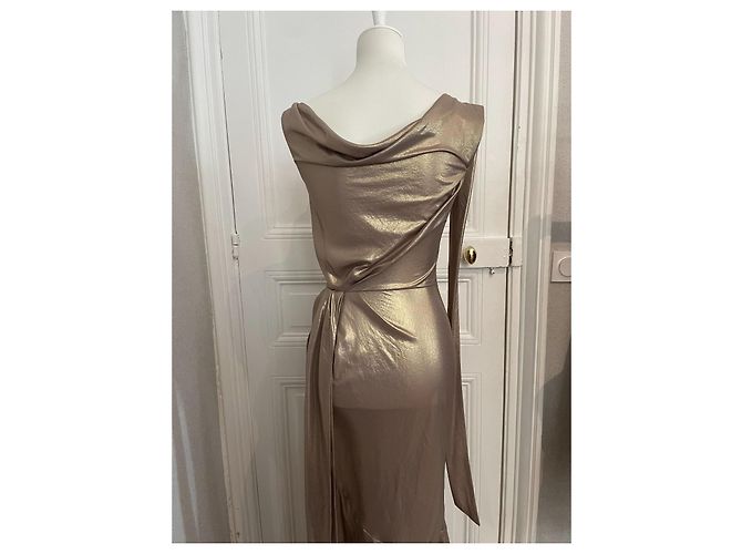 Abito John Galliano Dorato in Satin e Viscosa - vista 3