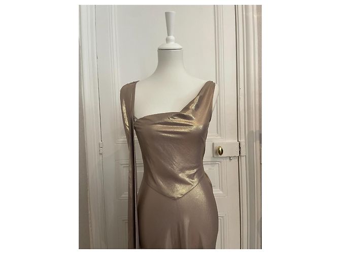 Abito John Galliano Dorato in Satin e Viscosa - vista 5