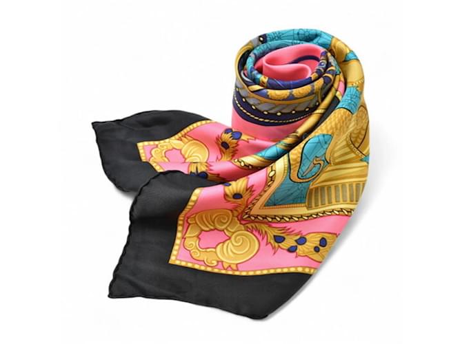 Sciarpa in twill di seta Hermès Carre 90 Nero Rosa - vista 2