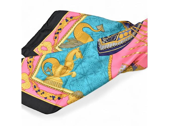 Sciarpa in twill di seta Hermès Carre 90 Nero Rosa - vista 4