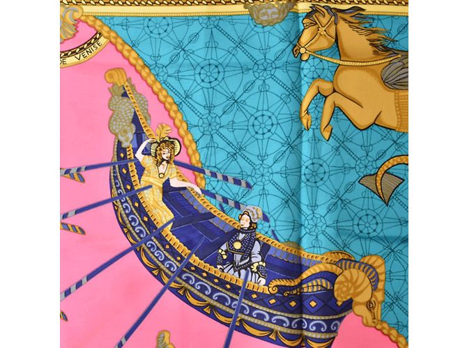 Sciarpa in twill di seta Hermès Carre 90 Nero Rosa - vista 7