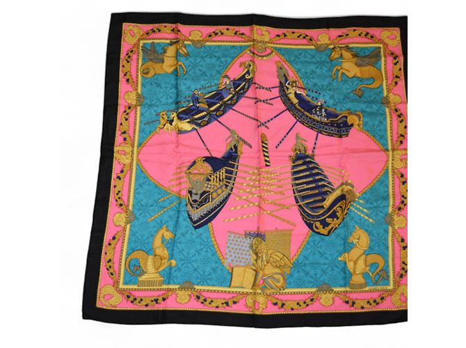 Sciarpa in twill di seta Hermès Carre 90 Nero Rosa - vista 9