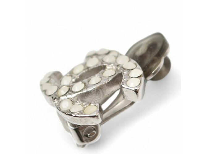 Chanel Coco CC Clip Ohrringe Silber Weiß - Ansicht 3