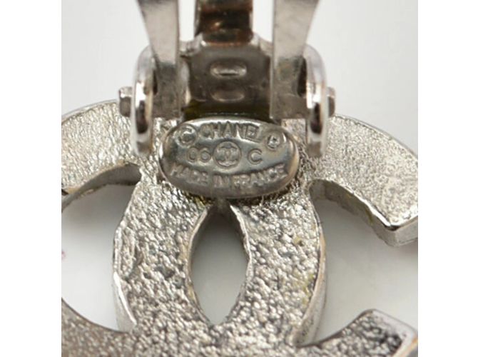Chanel Coco CC Clip Ohrringe Silber Weiß - Ansicht 5