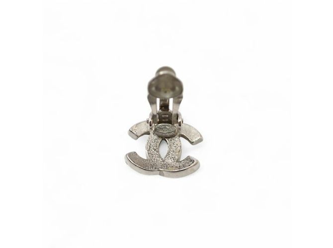 Chanel Coco CC Clip Ohrringe Silber Weiß - Ansicht 6
