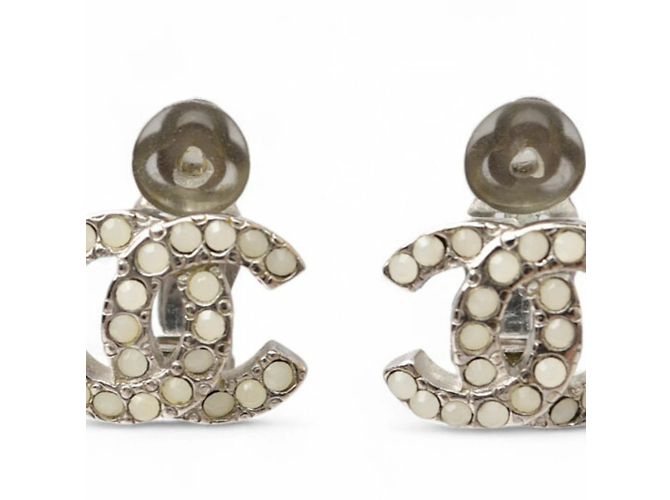 Chanel Coco CC Clip Ohrringe Silber Weiß - Ansicht 7