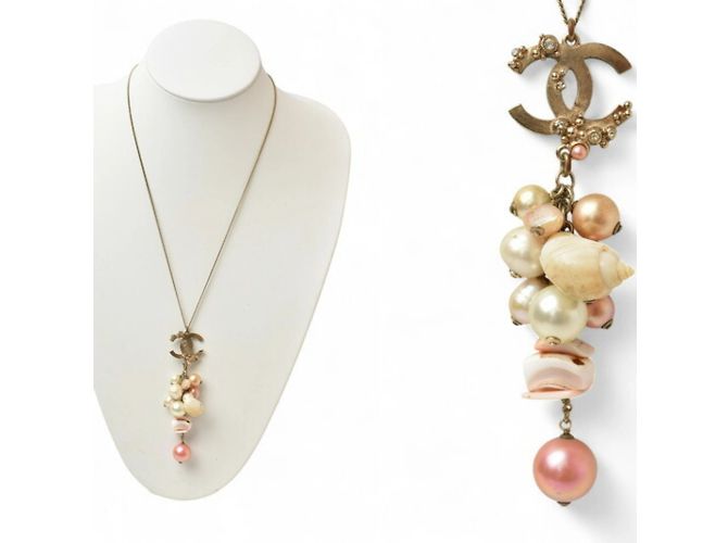 Collana lunga Chanel con motivo a conchiglia in perle Rosa D'oro - vista 3