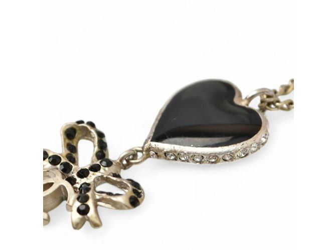Collar colgante de cinta en forma de corazón Coco CC de Chanel Negro Plata - vista 2