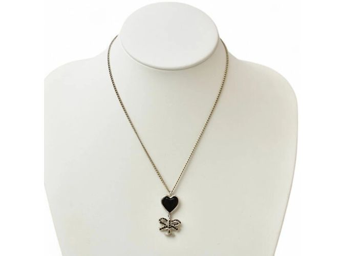 Collar colgante de cinta en forma de corazón Coco CC de Chanel Negro Plata - vista 5