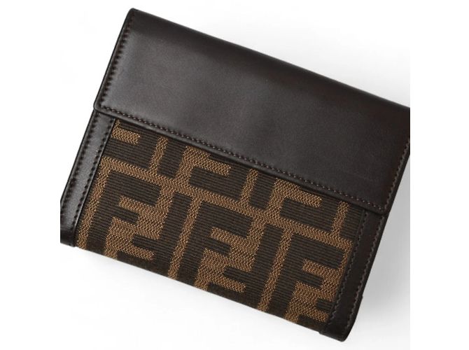 Zucca Portafoglio bi-fold Fendi in tela marrone - vista 4