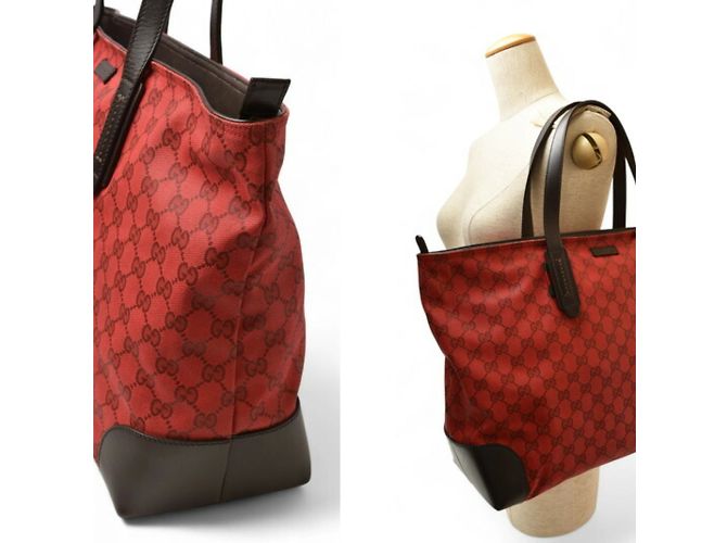 Gucci beschichtete Canvas-Tote-Tasche Rot Bordeaux - Ansicht 3