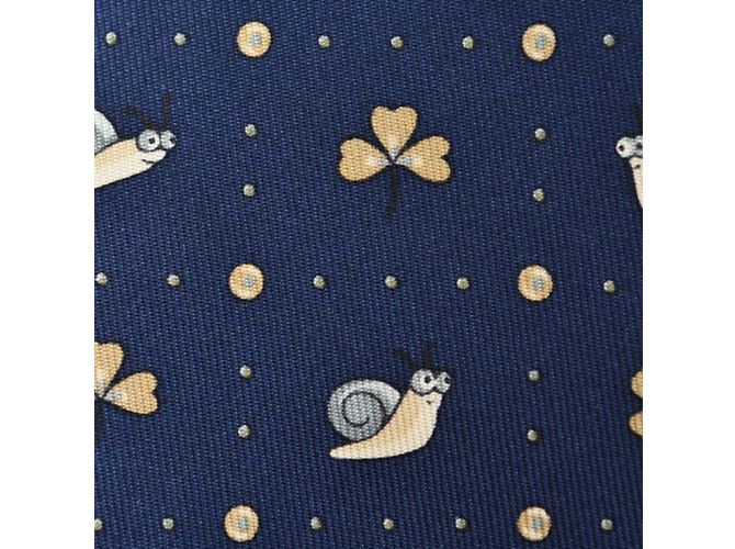 Cravatta Hermès in seta blu con motivo lumaca e trifoglio - vista 5