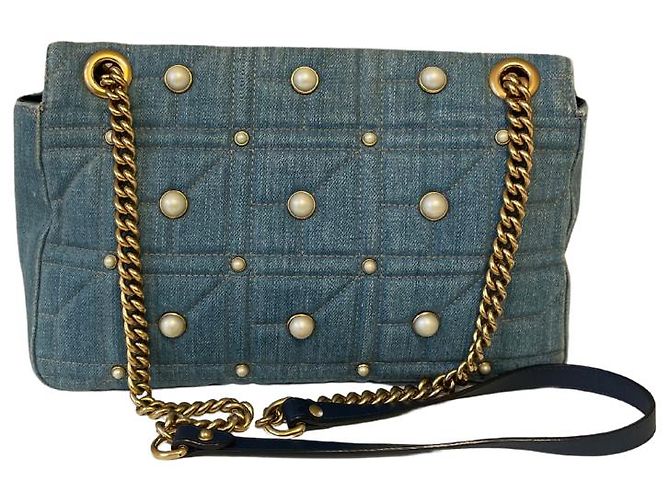 GUCCI MARMONT GG BORSA A FALDA IN DENIM PERLATO Blu - vista 2