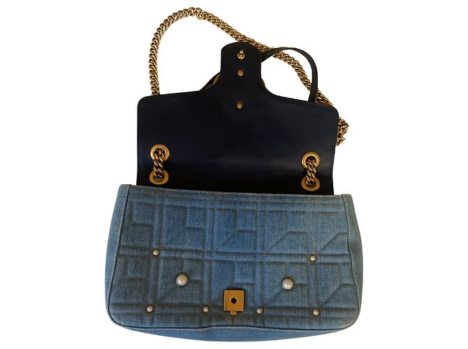 GUCCI MARMONT GG BORSA A FALDA IN DENIM PERLATO Blu - vista 3
