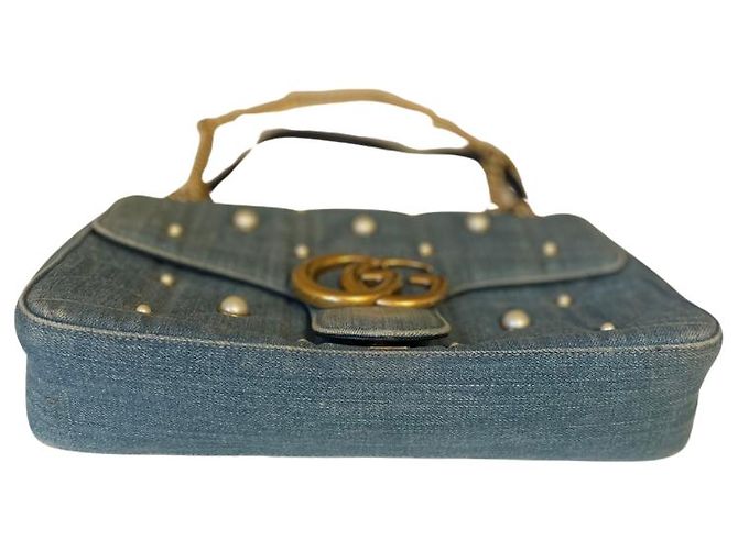 GUCCI MARMONT GG BORSA A FALDA IN DENIM PERLATO Blu - vista 4