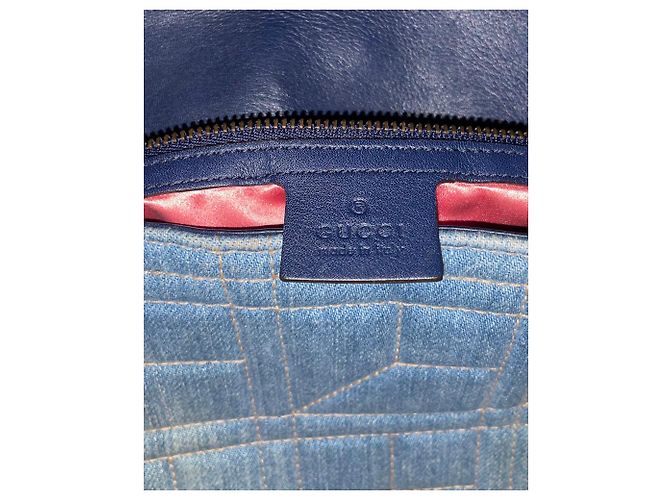 GUCCI MARMONT GG BORSA A FALDA IN DENIM PERLATO Blu - vista 5