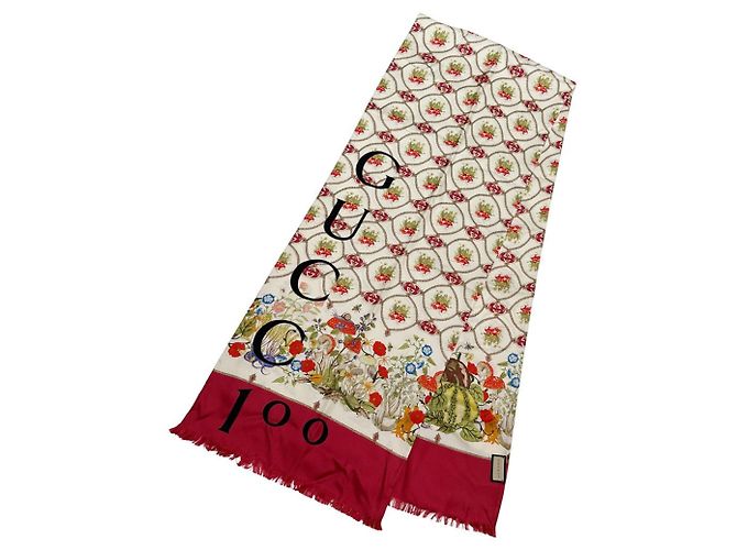 Sciarpa in seta Gucci in beige e rosso - vista 2