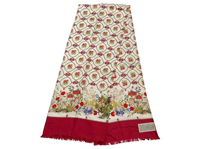 Sciarpa in seta Gucci in beige e rosso - vista 3
