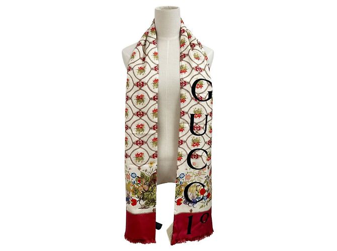 Sciarpa in seta Gucci in beige e rosso - vista 4