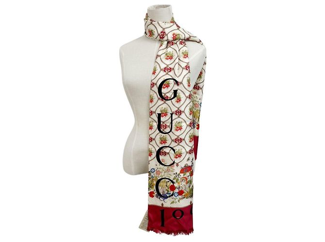 Sciarpa in seta Gucci in beige e rosso - vista 5