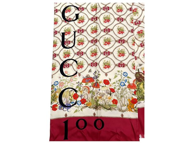 Sciarpa in seta Gucci in beige e rosso - vista 7