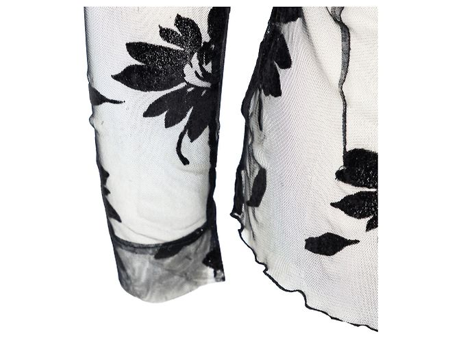 Romeo Gigli Schwarzes Transparentes Mesh Top mit Blumenmuster - Ansicht 10