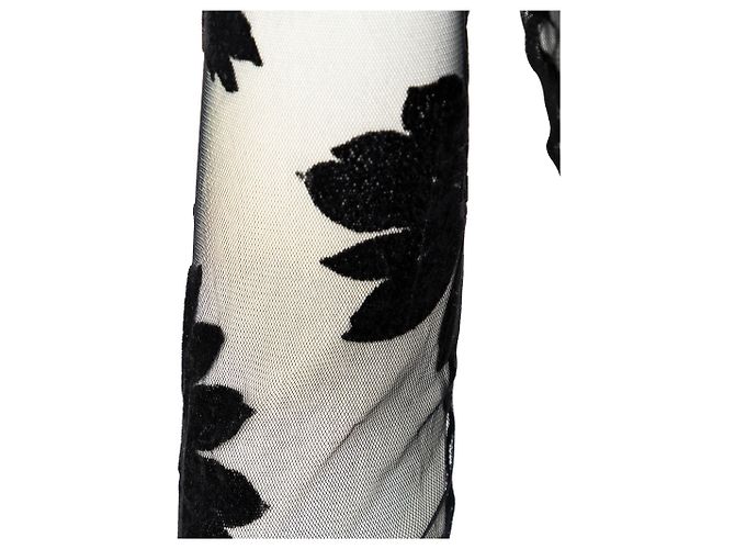 Romeo Gigli Schwarzes Transparentes Mesh Top mit Blumenmuster - Ansicht 11