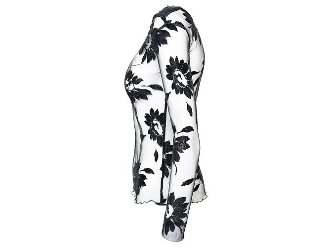 Romeo Gigli Schwarzes Transparentes Mesh Top mit Blumenmuster - Ansicht 2