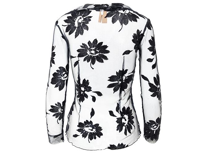 Romeo Gigli Schwarzes Transparentes Mesh Top mit Blumenmuster - Ansicht 3