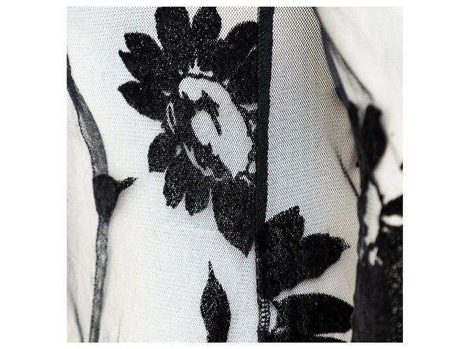 Romeo Gigli Schwarzes Transparentes Mesh Top mit Blumenmuster - Ansicht 7