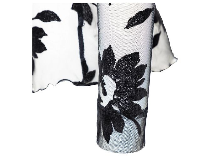Romeo Gigli Schwarzes Transparentes Mesh Top mit Blumenmuster - Ansicht 9