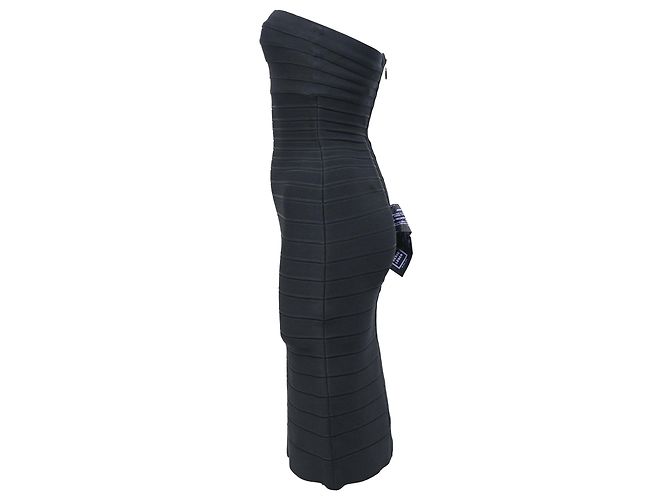 Vestido mini lápis sem alças com faixas Herve Leger em rayon preto - vista 2