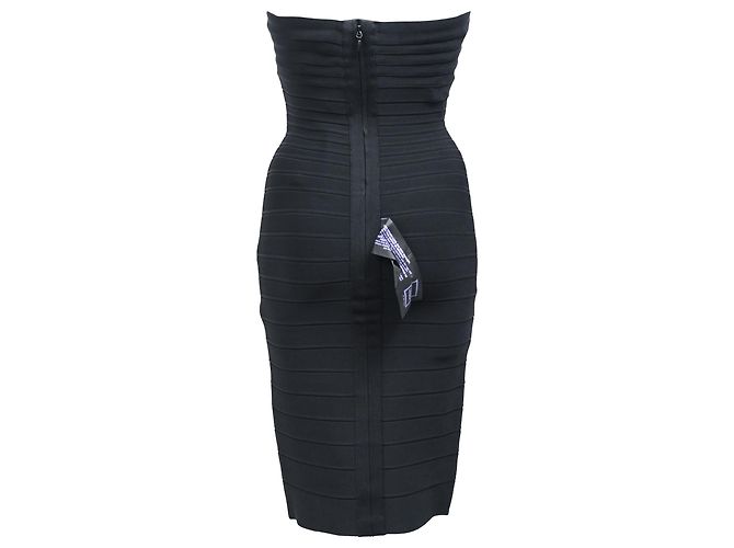 Vestido mini lápis sem alças com faixas Herve Leger em rayon preto - vista 3